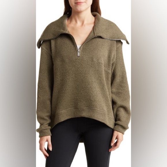 Poshmark Tops - Poshmark Sweaty Betty Restful Bouclé Half Zip Pullover Olive Green Size 8
